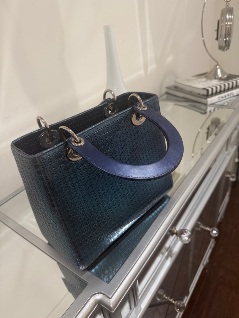 Authentic Patent metallic Lady Dior blue bag - Picture 7 of 16